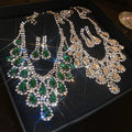 Copper Rhinestone Water Drop Tassel Necklace Jewelry Set Vintage Elegant Evening Style view 4