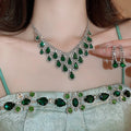 Copper Rhinestone Water Drop Tassel Necklace Jewelry Set Vintage Elegant Evening Style view 1