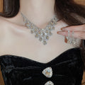 Copper Rhinestone Water Drop Tassel Necklace Jewelry Set Vintage Elegant Evening Style view 3