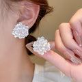 Vintage French Flower Heart Faux Pearl Stud Earrings With Silver Needle Elegant Women's Jewelry view 2