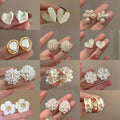 Vintage French Flower Heart Faux Pearl Stud Earrings With Silver Needle Elegant Women's Jewelry view 1
