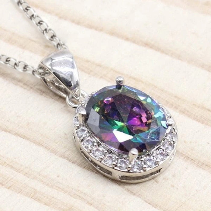 European American Oval Pendant Necklace For Women, Luxury Colorful O Chain Collarbone Jewelry