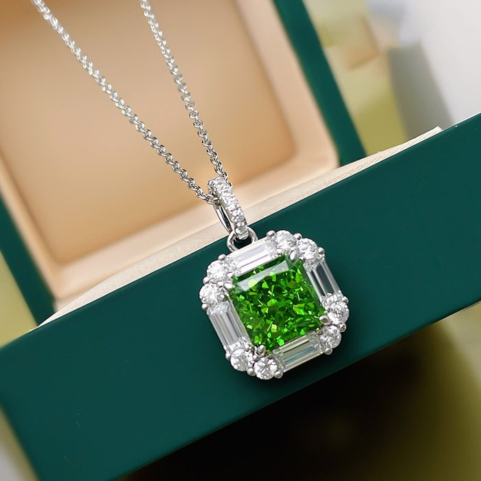 French Palace Style Square Pendant Necklace, Micro Pave Geometric Collarbone Chain