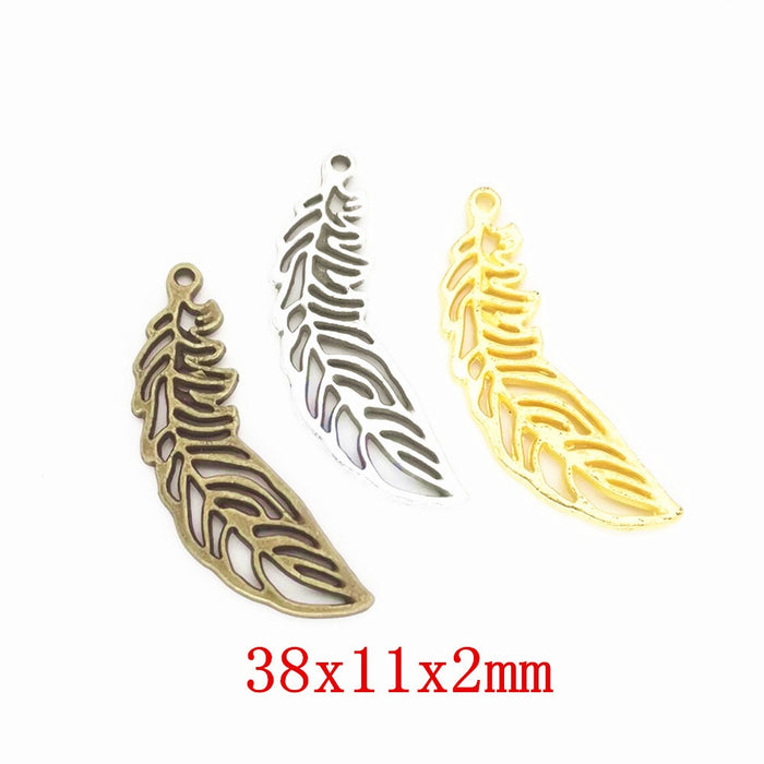 Zinc Alloy Feather Leaf Charm Pendant No.803593 for DIY Necklace Bracelet Jewelry Making