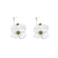 Elegant French White Fabric Flower Alloy Drop With Pearl Rhinestone Center Women's Dangle Earrings view 5