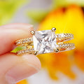 Double Layer Crown Ring, European Square Princess Jewelry, Sparkling Four Prong Fashion Finger Ring view 3