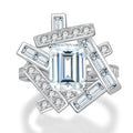 Rectangular Bar Interwoven Thread Ring, European Geometric Diamond Staggered Design Ring view 4