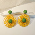 Bohemian Handmade Woven Raffia Straw Hollow Flower Drop Alloy Hook Vacation Statement Earrings view 4