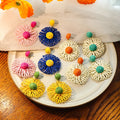 Bohemian Handmade Woven Raffia Straw Hollow Flower Drop Alloy Hook Vacation Statement Earrings view 1