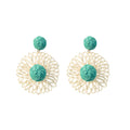 Bohemian Handmade Woven Raffia Straw Hollow Flower Drop Alloy Hook Vacation Statement Earrings view 5