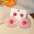 Bohemian Handmade Woven Raffia Straw Hollow Flower Drop Alloy Hook Vacation Statement Earrings view 3