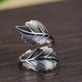Vintage Leaf Ring For Women Adjustable Open Wide Band Distressed Metal Statement Finger Ring view 3