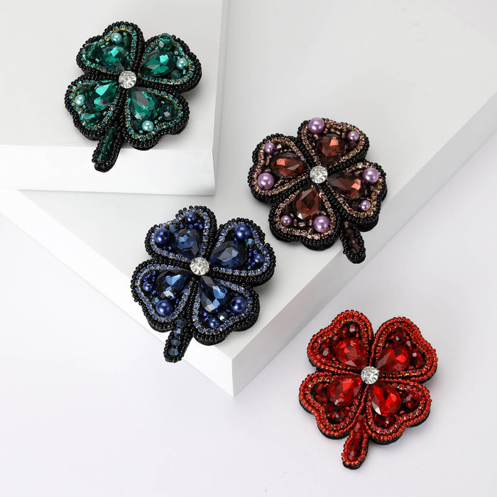 Alloy Rhinestone Four Leaf Clover Brooch Pin For Women Apparel
