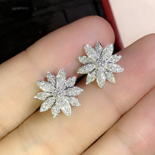 French Snowflake Flower Stud Earrings With Marquise Petal Design For Women