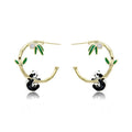 Light Luxury Panda Bamboo Hoop Earrings Enamel Drop Oil Ear Jewelry For Women Short Hair Style view 2