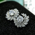 Sparkling Floral Leaf C Shaped Zircon Earrings, Simple Plant Theme Fashion Jewelry view 3