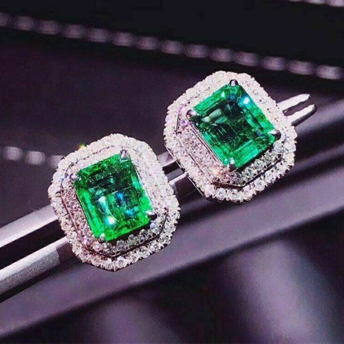 Rectangular Full Rhinestone Palace Style Stud Earrings, Double Layer Elegant Queen Ear Jewelry