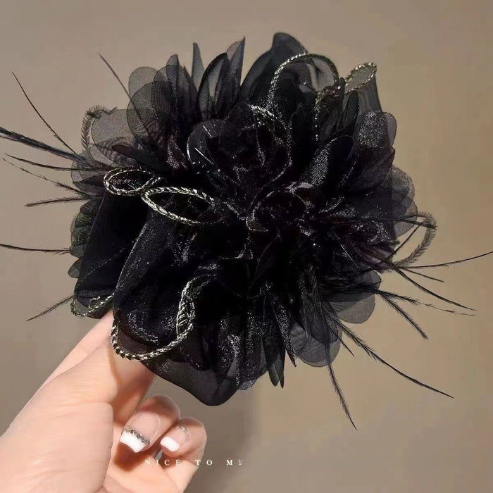 Mesh Feather Large Claw Clip Elegant Princess Updo Hair Accessory