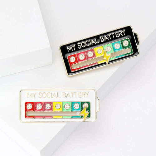 Alloy Cartoon Mood Battery Brooch Pin For Casual Apparel