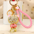 Jeweled Lucky Cat Keychains With Braided Wrist Straps in Four Colors view 7