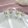 Elegant Pink Enamel Flower Alloy Rhinestone Crystal Pearl Drop Stud Spring Sweet Fresh Earrings view 1