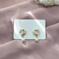 Elegant Pink Enamel Flower Alloy Rhinestone Crystal Pearl Drop Stud Spring Sweet Fresh Earrings view 2