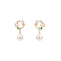 Elegant Pink Enamel Flower Alloy Rhinestone Crystal Pearl Drop Stud Spring Sweet Fresh Earrings view 5