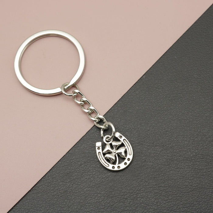 Zinc Alloy Lucky Clover Horseshoe Keychain Bag Charm Gift