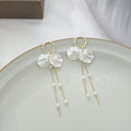 Elegant Korean White Shell Petal Pearl Alloy Chain Tassel Long Drop Clip-On Women's Earrings view 2