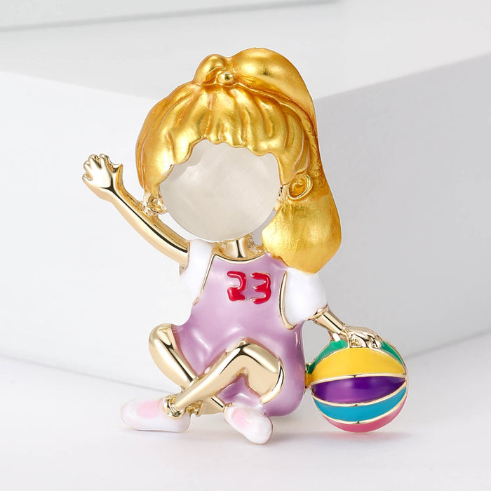 Alloy Basketball Girl Brooch Pin For Dresses And Blazers