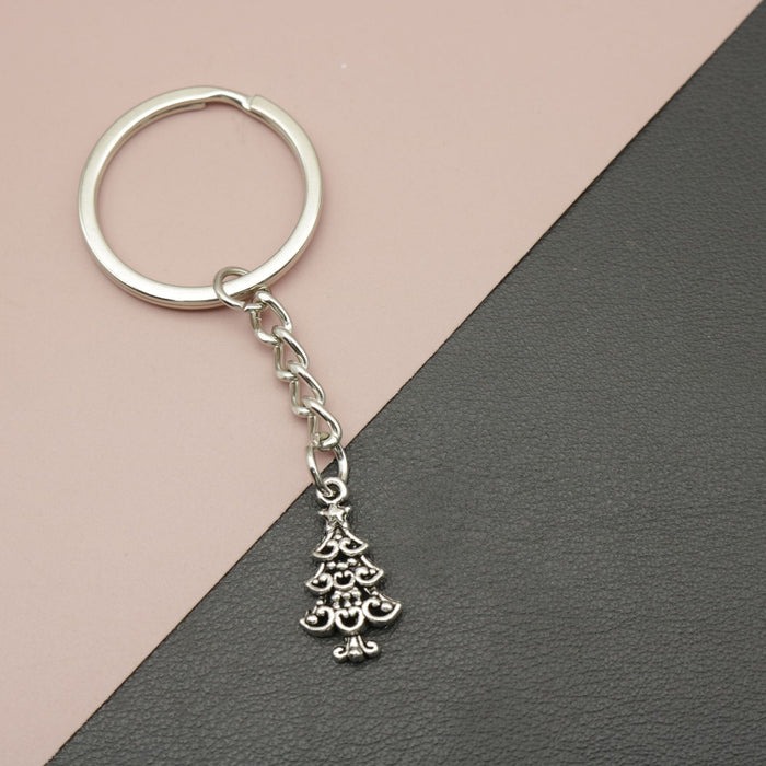 Metal Christmas Tree Floral Keychain Bag Charm Gift