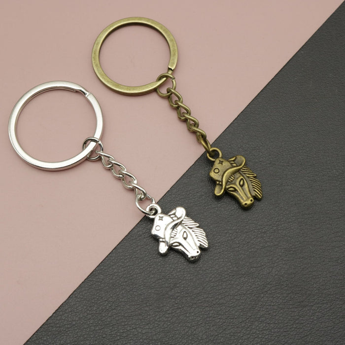 Metal Double-Sided Cowboy Horse Head Keychain Bag Charm
