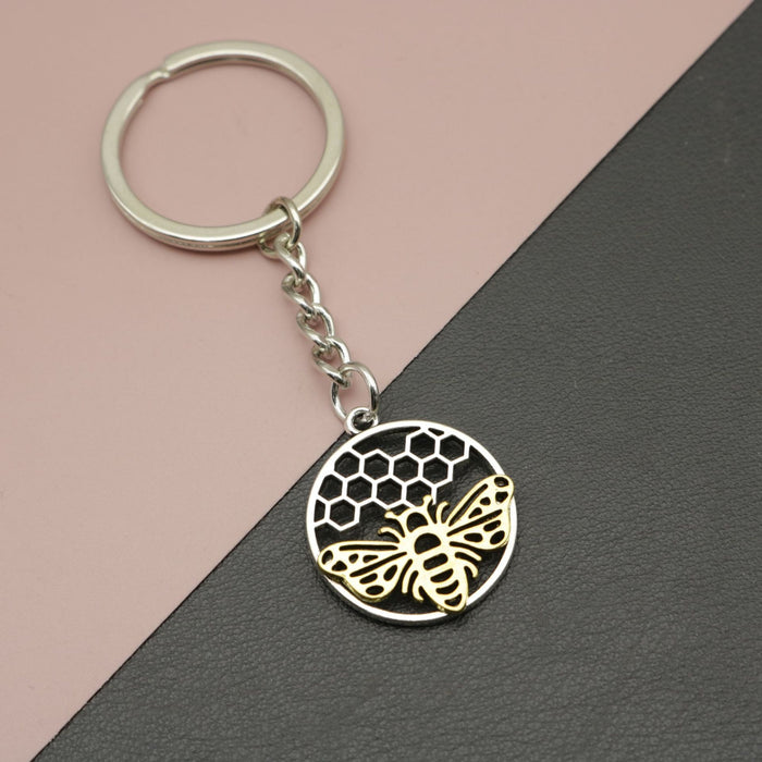 Zinc Alloy Bee Honeycomb Keychain Bag Charm Gift