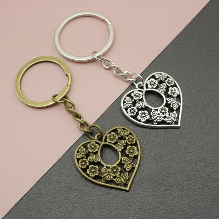 Metal Flower Heart Keychain For Bag Charm Gift