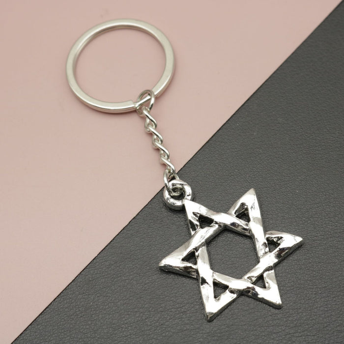 Zinc Alloy Simple Star Hexagram Keychain Bag Charm Gift