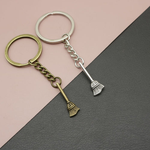 Metal Broom Keychain Key Ring Gift