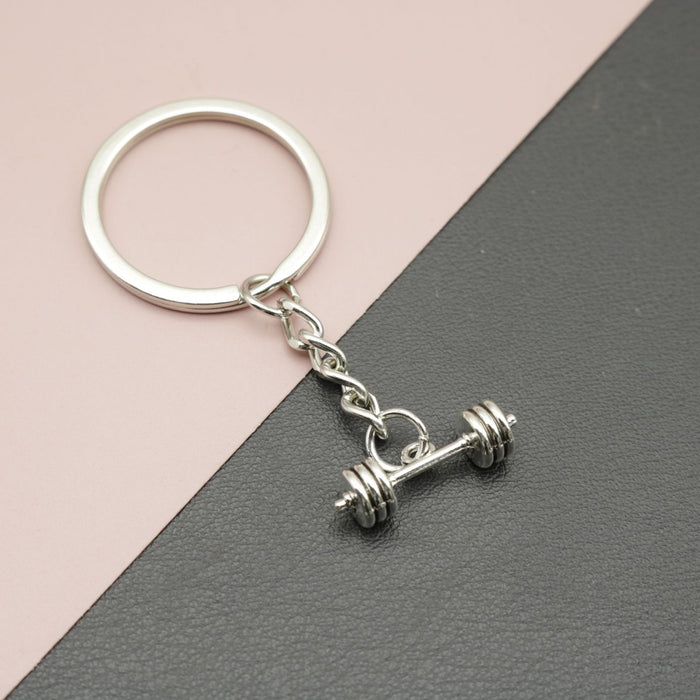 Zinc Alloy Simple Barbell Shape Keychain Gym Bag Charm Gift