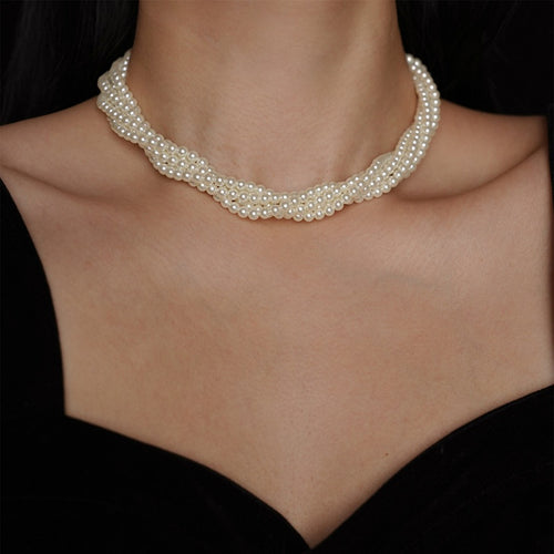 French Minimalist Multi Layer Faux Pearl Beaded Collarbone Necklace For Office And Evening Dress