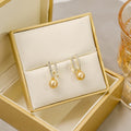 Elegant Korean Style Champagne Pearl Drop Hoops With Rhinestone Zircon Silver Needle Stud Earrings view 1