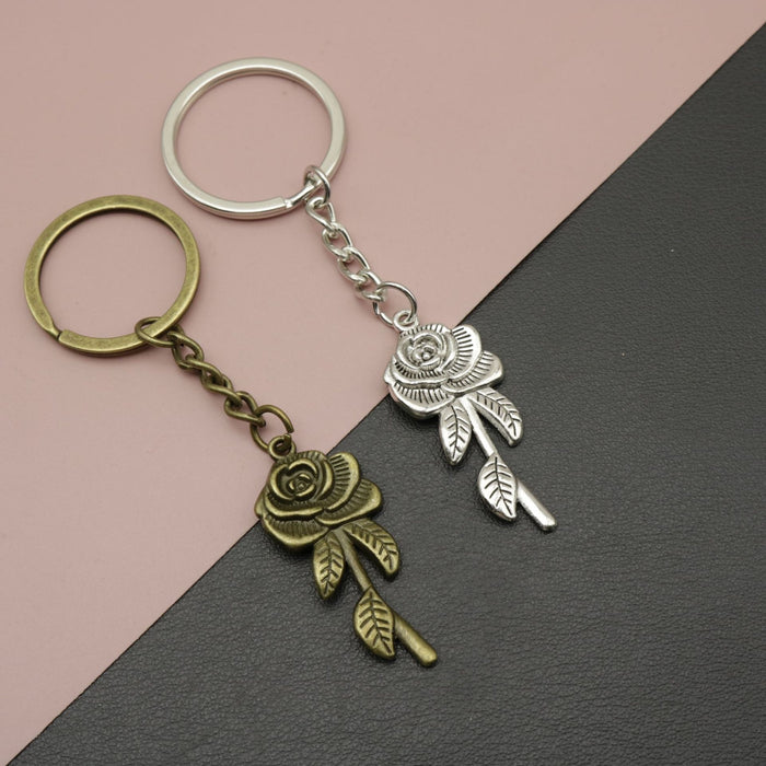 Zinc Alloy Rose Flower Keychain Simple Bag Charm Gift