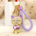 Jeweled Lucky Cat Keychains With Braided Wrist Straps in Four Colors view 6