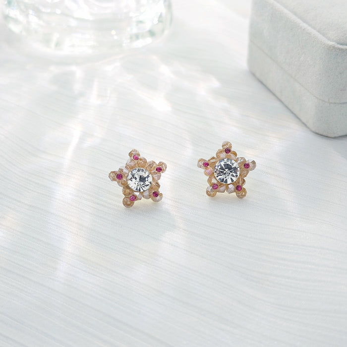 Elegant Five-Point Star Zircon Rhinestone Studs With Pink Crystal Accents For Women Fashion Earrings
