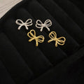 Korean Style Copper Bow Stud Earrings Minimalist Silver Pin Fashion Jewelry For Women view 2