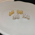 Korean Style Copper Bow Stud Earrings Minimalist Silver Pin Fashion Jewelry For Women view 4