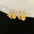 Alloy French Vintage Wrinkled Flower Pearl Stud Earrings For Women Light Luxury Jewelry view 4