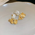 Alloy French Vintage Wrinkled Flower Pearl Stud Earrings For Women Light Luxury Jewelry view 2