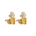 Alloy French Vintage Wrinkled Flower Pearl Stud Earrings For Women Light Luxury Jewelry view 5