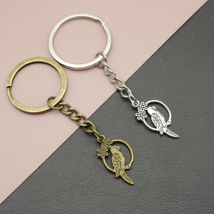 Zinc Alloy Double Sided Parrot Keychain Bag Charm Gift