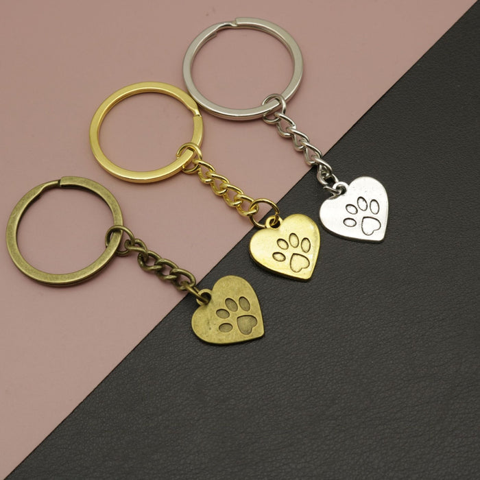 Metal Dog Paw Cat Paw Print Keychain Bag Charm