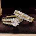 Hollow Double Layer Zircon Engagement Ring Set For Women, European Bridal Wedding Dinner Jewelry view 2